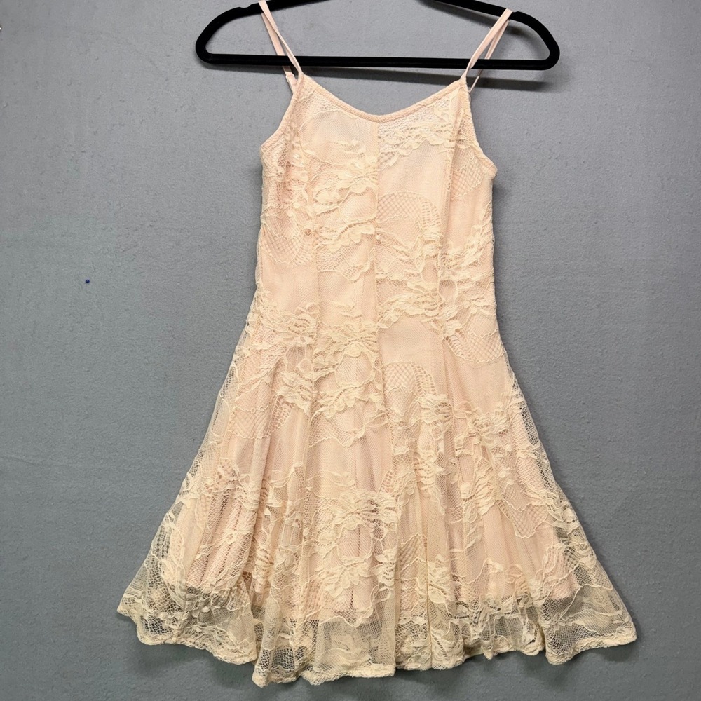 Peach Floral Lace Coquette Midi Dress Etheral Flared Skirt Cottagecore Fairycore